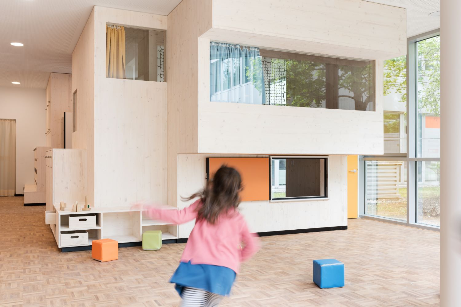 Kindergarten, spielen, Kinder, Innenraum, Modularität