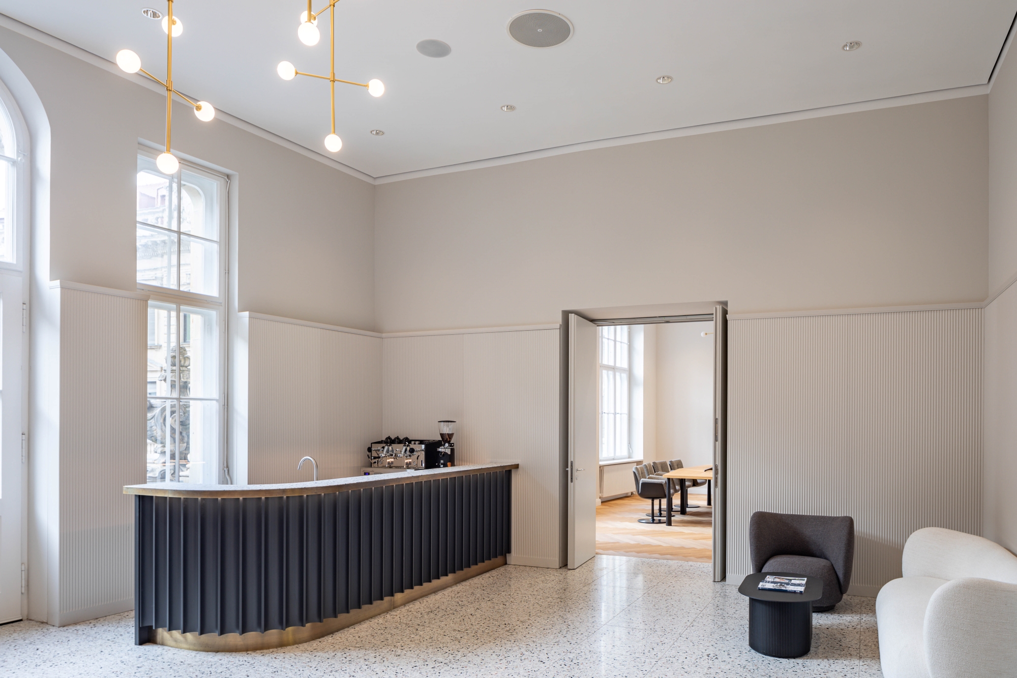 Reception, bar, counter, foyer, barista