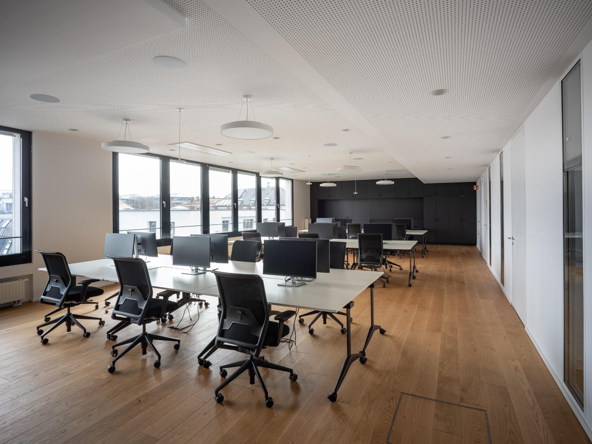 open space, flexible space, folding tables, media room